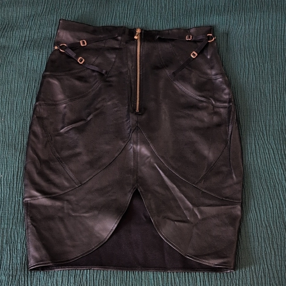 Honey Birdette Black Leather Pencil Skirt